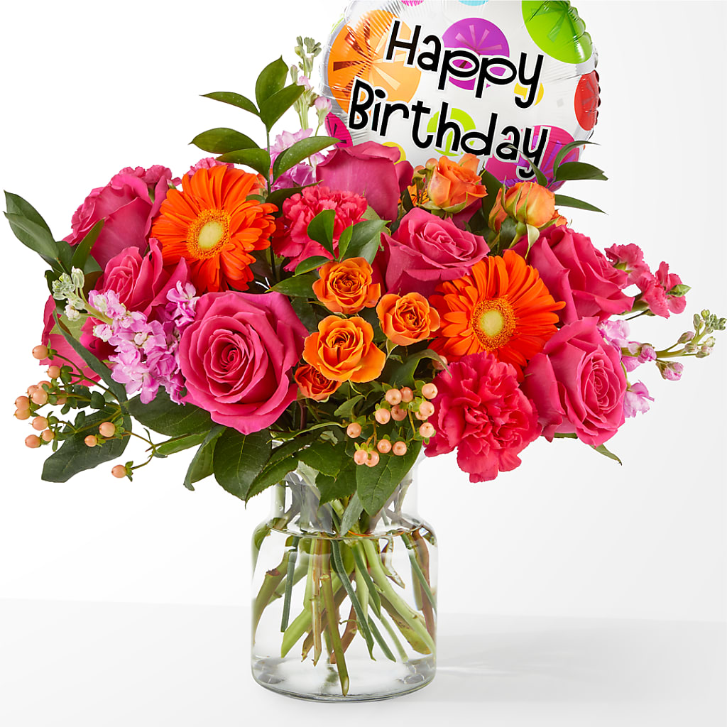 Fiesta Bouquet with Birthday Balloon – Nicholasville Florist, Nicholasville KY