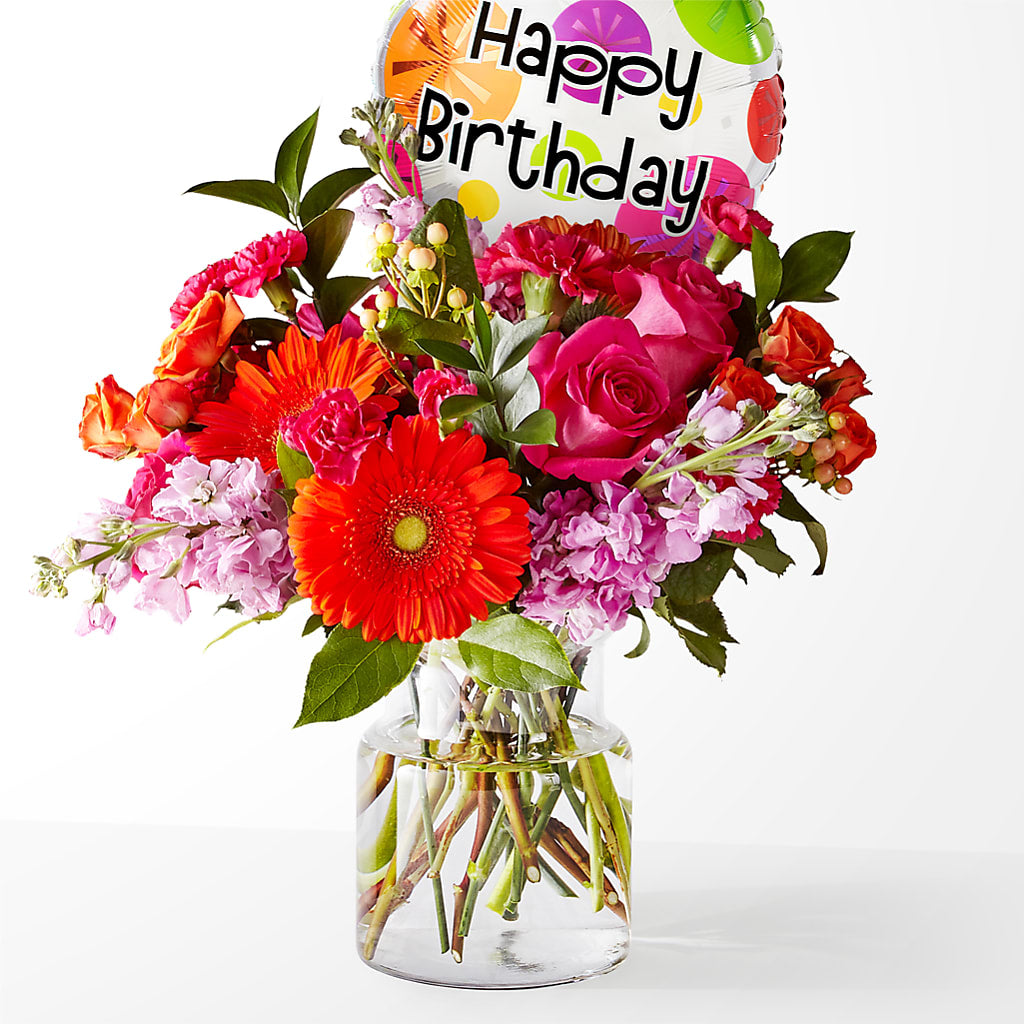 Fiesta Bouquet with Birthday Balloon – Nicholasville Florist, Nicholasville KY