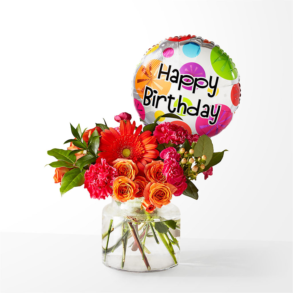 Fiesta Bouquet with Birthday Balloon – Nicholasville Florist, Nicholasville KY