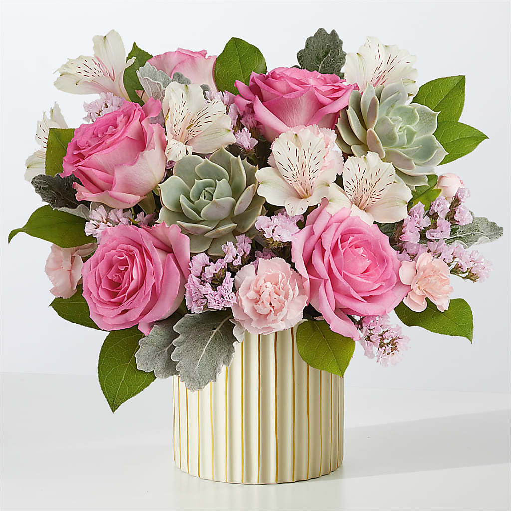 Dusty Rose Bouquet with Ivory Vase – Nicholasville Florist, Nicholasville KY