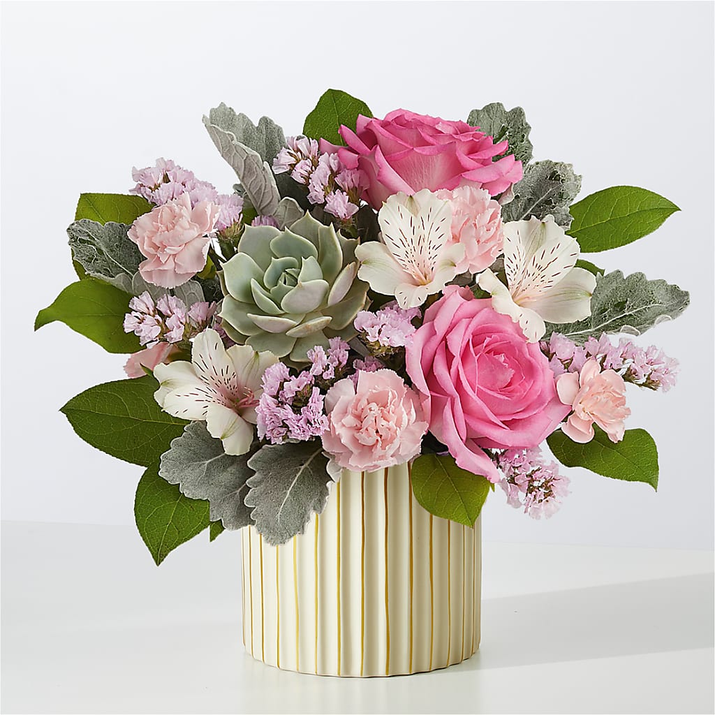 Dusty Rose Bouquet with Ivory Vase – Nicholasville Florist, Nicholasville KY
