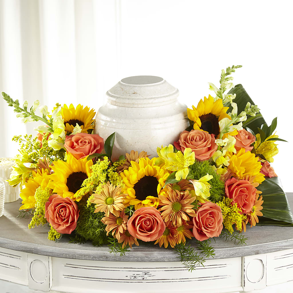 Faithful Sunflower Cremation Adornment – Nicholasville Florist, Nicholasville KY