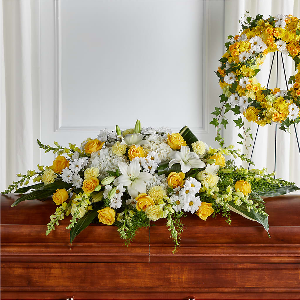 Golden Harmony Casket Spray – Nicholasville Florist, Nicholasville KY