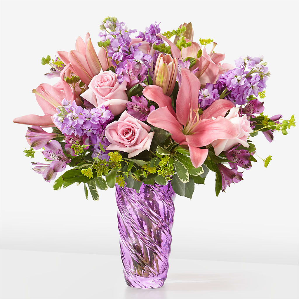 Precious Petals Bouquet with Luxe Swirl Vase – Nicholasville Florist, Nicholasville KY