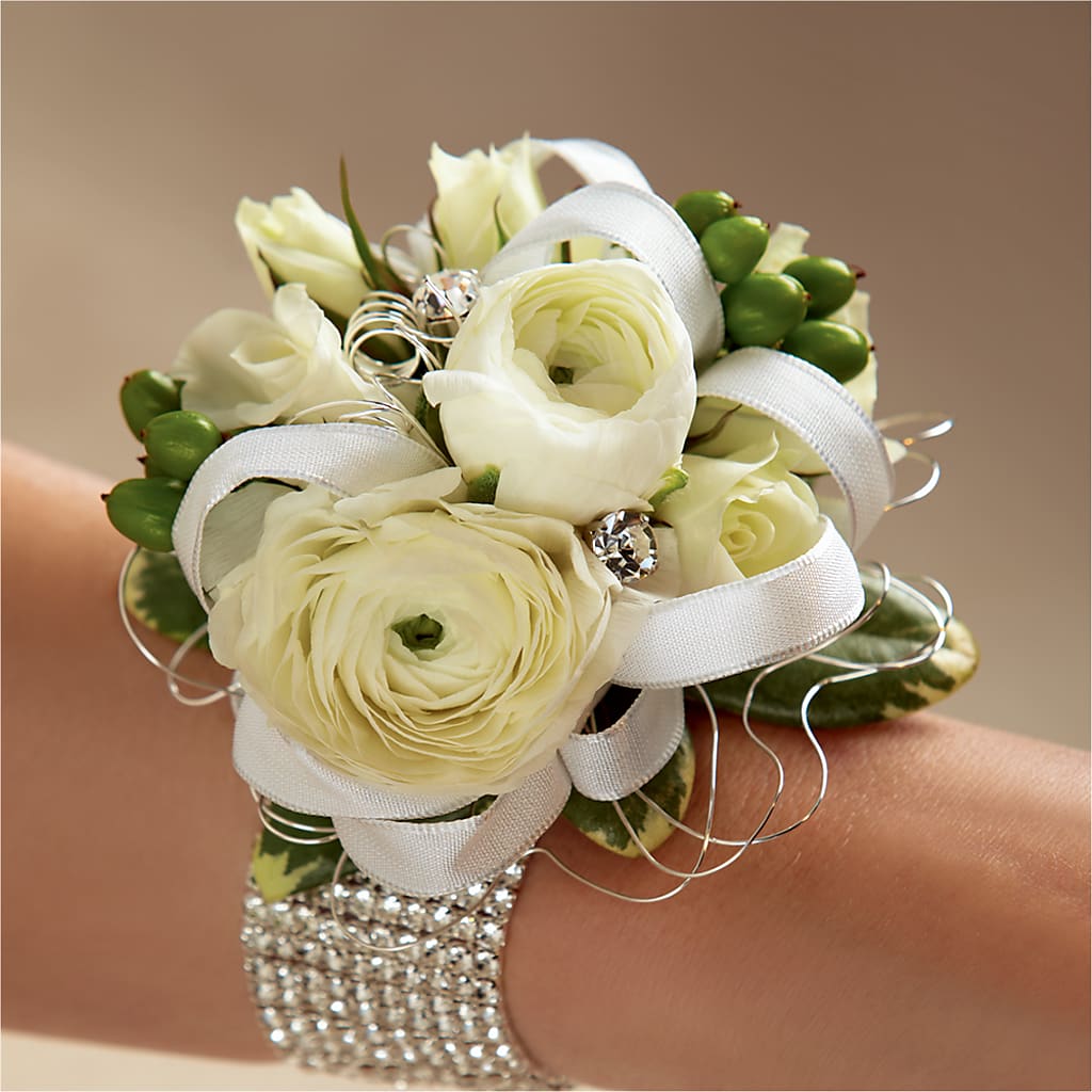 White Wedding Corsage – Nicholasville Florist, Nicholasville KY